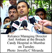 Reliance MD Anil Ambani at the Breach Candy Hospital in Mumbai on Tuesday. Photo: Jewella C Miranda