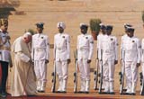 The Pope inspects a guard of honour in Rashtrapati Bhavan