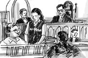 An artist's impression of the court scene involving Harshad Mehta