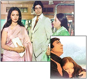 Rekha, Amitabh and Jaya in Silsila (extreme left); AB with Raakhee in Kabhi Kabhie