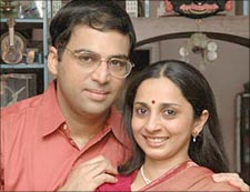 Indian chess player Viswanathan Anand and wife Aruna Anand posing for  photograph in Chennai