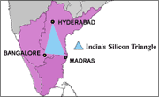 Click for a bigger image. India's Silicon Triangle. Graphic by Dominic Xavier