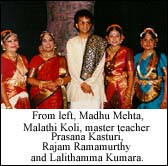 From left, Madhu Mehta, Malathi Koli, master teacher Prasana Kasturi, Rajam Ramamurthy and Lalithamma Kumara