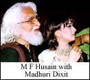 M F Husain with Madhuri Dixit