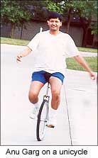 Anu Garg on a unicycle