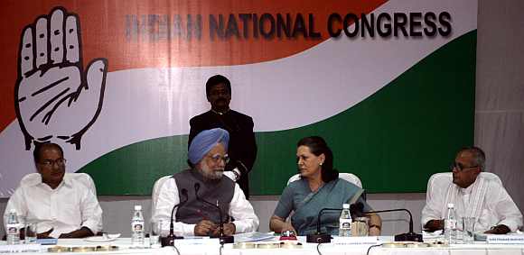 Defence Minister A K Antony, Prime Minister Manmohan Singh, Congress party chief Sonia Gandhi and Finance Minister Pranab Mukherjee