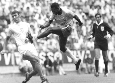 1970: WORLD CUP, Pele shoots during the match against Czechoslovakia